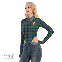 Scottish Paterson Clan Crest Tartan Womens Turtleneck High Cut Bodysuit Stretchy Jumpsuit