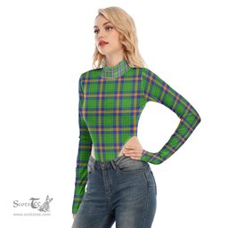 Scottish New Mexico Clan Tartan Womens Turtleneck High Cut Bodysuit Stretchy Jumpsuit