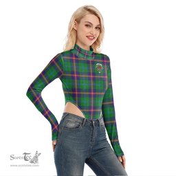 Scottish Young Modern Clan Crest Tartan Womens Turtleneck High Cut Bodysuit Stretchy Jumpsuit