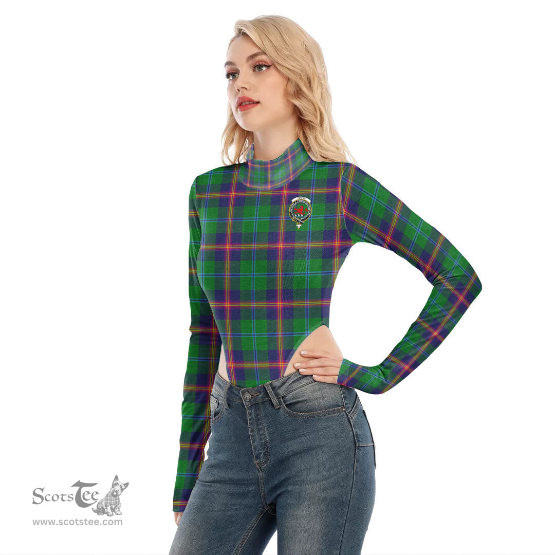 Scottish Young Modern Clan Crest Tartan Womens Turtleneck High Cut Bodysuit Stretchy Jumpsuit