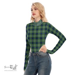 Scottish Tweedside District Clan Tartan Womens Turtleneck High Cut Bodysuit Stretchy Jumpsuit