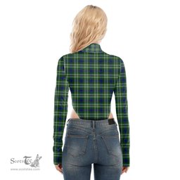 Scottish Tweedside District Clan Tartan Womens Turtleneck High Cut Bodysuit Stretchy Jumpsuit