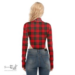 Scottish Wallace Weathered Clan Crest Tartan Womens Turtleneck High Cut Bodysuit Stretchy Jumpsuit