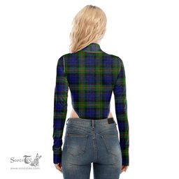 Scottish Gunn Modern Clan Tartan Womens Turtleneck High Cut Bodysuit Stretchy Jumpsuit