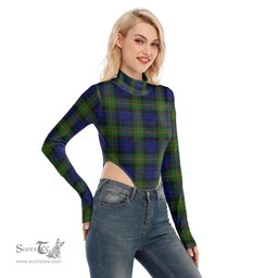 Scottish Gunn Modern Clan Tartan Womens Turtleneck High Cut Bodysuit Stretchy Jumpsuit