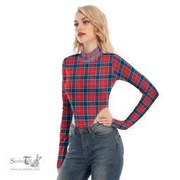 Scottish MacTavish Modern Clan Tartan Womens Turtleneck High Cut Bodysuit Stretchy Jumpsuit