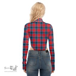 Scottish MacTavish Modern Clan Tartan Womens Turtleneck High Cut Bodysuit Stretchy Jumpsuit