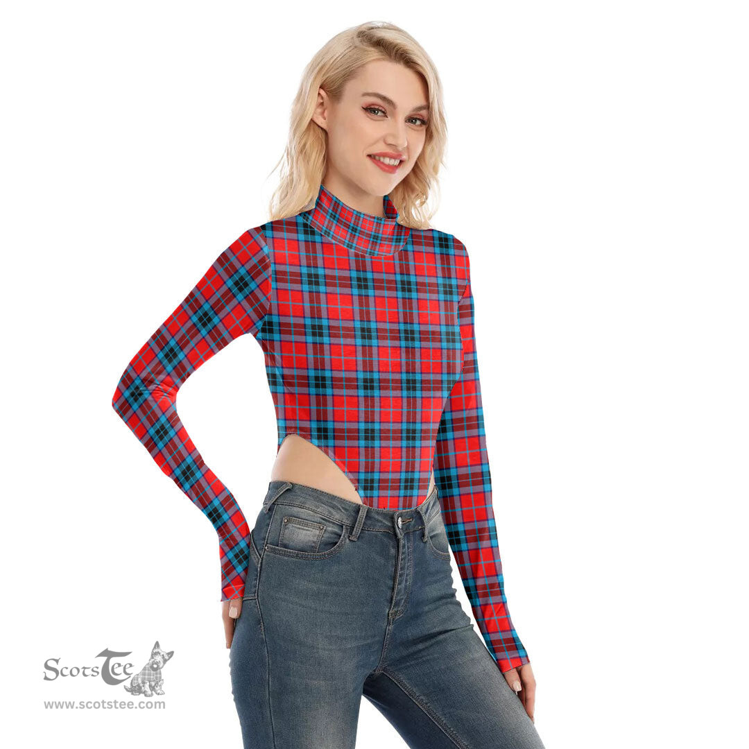 Scottish MacTavish Modern Clan Tartan Womens Turtleneck High Cut Bodysuit Stretchy Jumpsuit