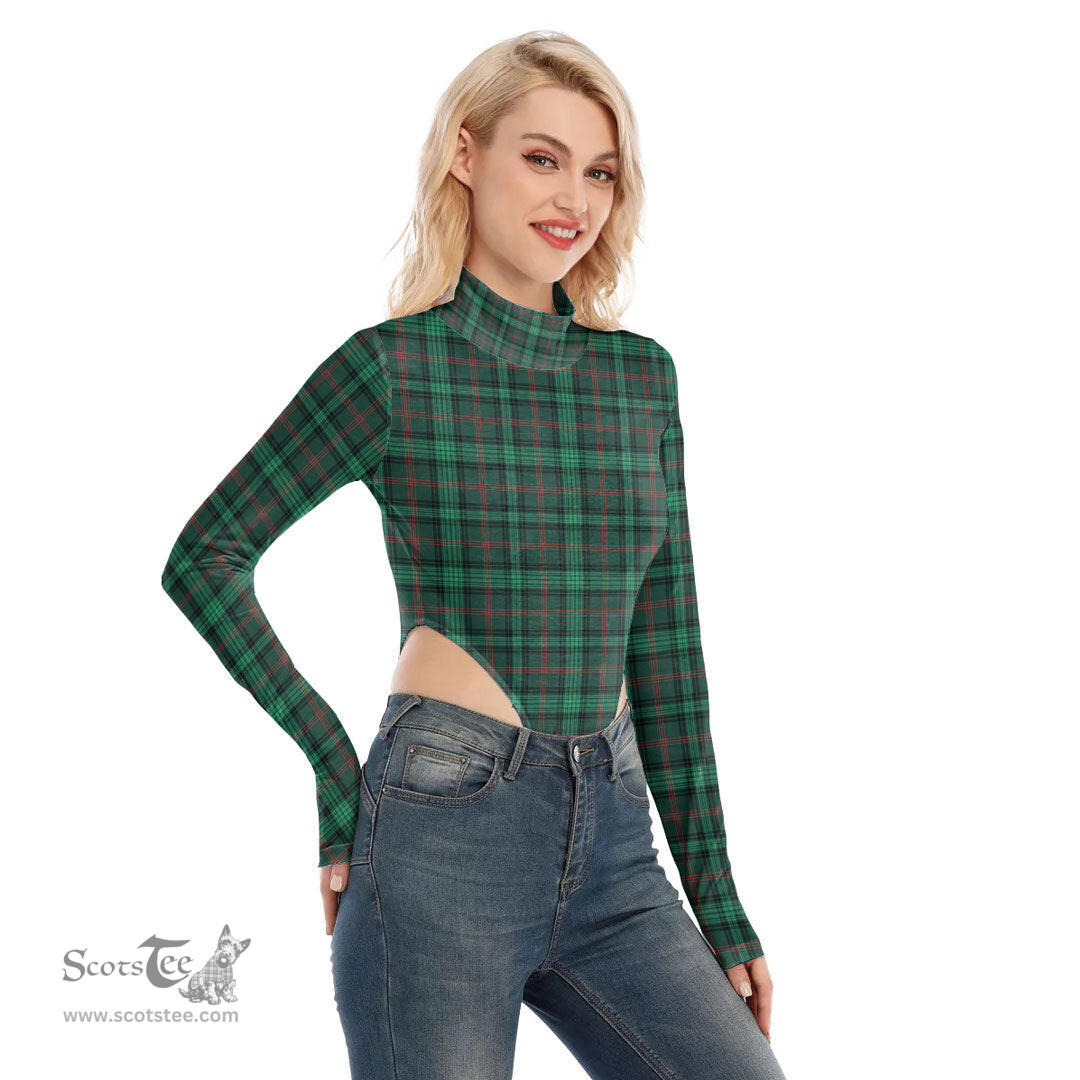 Scottish Ross Hunting Modern Clan Tartan Womens Turtleneck High Cut Bodysuit Stretchy Jumpsuit