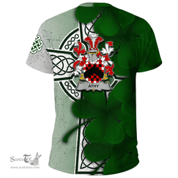 ScotsTee Shop Irish Athy Coat of Arms Irish Family Crest T Shirt Irish Shamrock Celtic Cross T Shirt