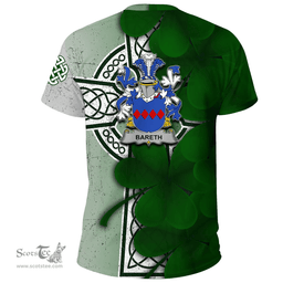 ScotsTee Shop Irish Bareth Coat of Arms Irish Family Crest T Shirt Irish Shamrock Celtic Cross T Shirt