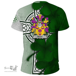 ScotsTee Shop Irish Begg Coat of Arms Irish Family Crest T Shirt Irish Shamrock Celtic Cross T Shirt