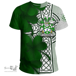 ScotsTee Shop Irish Colinson Coat of Arms Irish Family Crest T Shirt Irish Shamrock Celtic Cross T Shirt