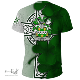 ScotsTee Shop Irish Coffey or O Coffey Coat of Arms Irish Family Crest T Shirt Irish Shamrock Celtic Cross T Shirt