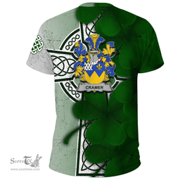 ScotsTee Shop Irish Cramer Coat of Arms Irish Family Crest T Shirt Irish Shamrock Celtic Cross T Shirt