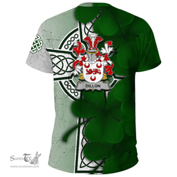 ScotsTee Shop Irish Dillon Coat of Arms Irish Family Crest T Shirt Irish Shamrock Celtic Cross T Shirt