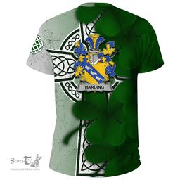ScotsTee Shop Irish Harding Coat of Arms Irish Family Crest T Shirt Irish Shamrock Celtic Cross T Shirt