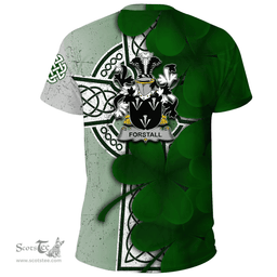 ScotsTee Shop Irish Forstall Coat of Arms Irish Family Crest T Shirt Irish Shamrock Celtic Cross T Shirt