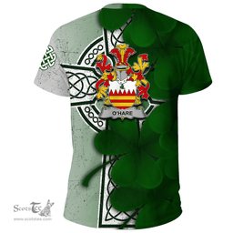 ScotsTee Shop Irish Hare or O Hare Coat of Arms Irish Family Crest T Shirt Irish Shamrock Celtic Cross T Shirt