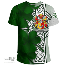 ScotsTee Shop Irish George Coat of Arms Irish Family Crest T Shirt Irish Shamrock Celtic Cross T Shirt