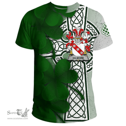 ScotsTee Shop Irish Gilmore Coat of Arms Irish Family Crest T Shirt Irish Shamrock Celtic Cross T Shirt