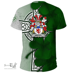 ScotsTee Shop Irish Haffey Coat of Arms Irish Family Crest T Shirt Irish Shamrock Celtic Cross T Shirt