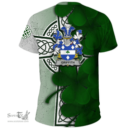 ScotsTee Shop Irish Griffith Coat of Arms Irish Family Crest T Shirt Irish Shamrock Celtic Cross T Shirt
