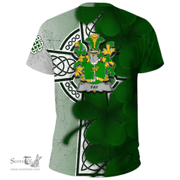 ScotsTee Shop Irish Fay or O Fee Coat of Arms Irish Family Crest T Shirt Irish Shamrock Celtic Cross T Shirt