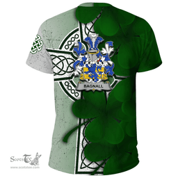 ScotsTee Shop Irish Bagnall Coat of Arms Irish Family Crest T Shirt Irish Shamrock Celtic Cross T Shirt
