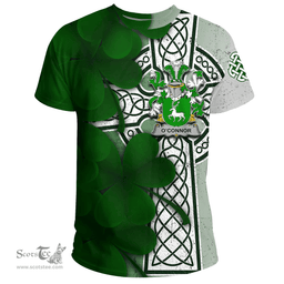 ScotsTee Shop Irish Connor or O Connor (Corcomroe) Coat of Arms Irish Family Crest T Shirt Irish Shamrock Celtic Cross T Shirt