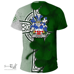 ScotsTee Shop Irish Douse or Dowse Coat of Arms Irish Family Crest T Shirt Irish Shamrock Celtic Cross T Shirt