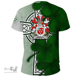 ScotsTee Shop Irish Darley Coat of Arms Irish Family Crest T Shirt Irish Shamrock Celtic Cross T Shirt