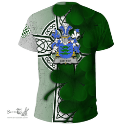 ScotsTee Shop Irish Cotter or MacCotter Coat of Arms Irish Family Crest T Shirt Irish Shamrock Celtic Cross T Shirt