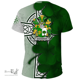 ScotsTee Shop Irish Connor or O Connor (Sligo) Coat of Arms Irish Family Crest T Shirt Irish Shamrock Celtic Cross T Shirt