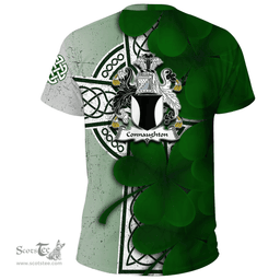 ScotsTee Shop Irish Connaughton Coat of Arms Irish Family Crest T Shirt Irish Shamrock Celtic Cross T Shirt