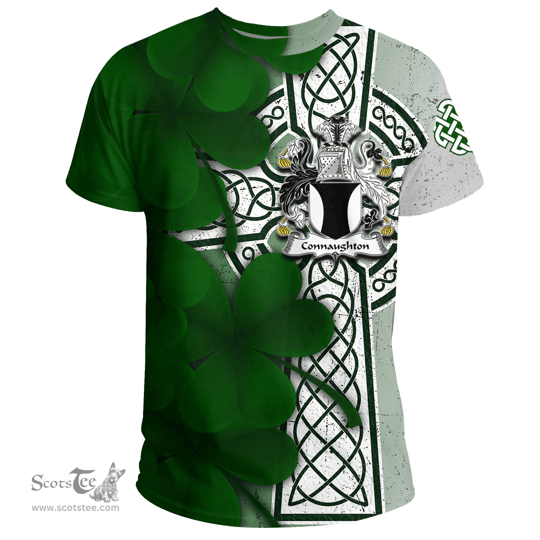 ScotsTee Shop Irish Connaughton Coat of Arms Irish Family Crest T Shirt Irish Shamrock Celtic Cross T Shirt
