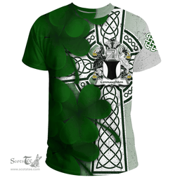 ScotsTee Shop Irish Connaughton Coat of Arms Irish Family Crest T Shirt Irish Shamrock Celtic Cross T Shirt