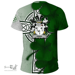 ScotsTee Shop Irish Gibbs Coat of Arms Irish Family Crest T Shirt Irish Shamrock Celtic Cross T Shirt