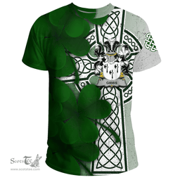 ScotsTee Shop Irish Gibbs Coat of Arms Irish Family Crest T Shirt Irish Shamrock Celtic Cross T Shirt