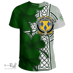 ScotsTee Shop Irish House of MACCOSTELLO Coat of Arms Irish Family Crest T Shirt Irish Shamrock Celtic Cross T Shirt