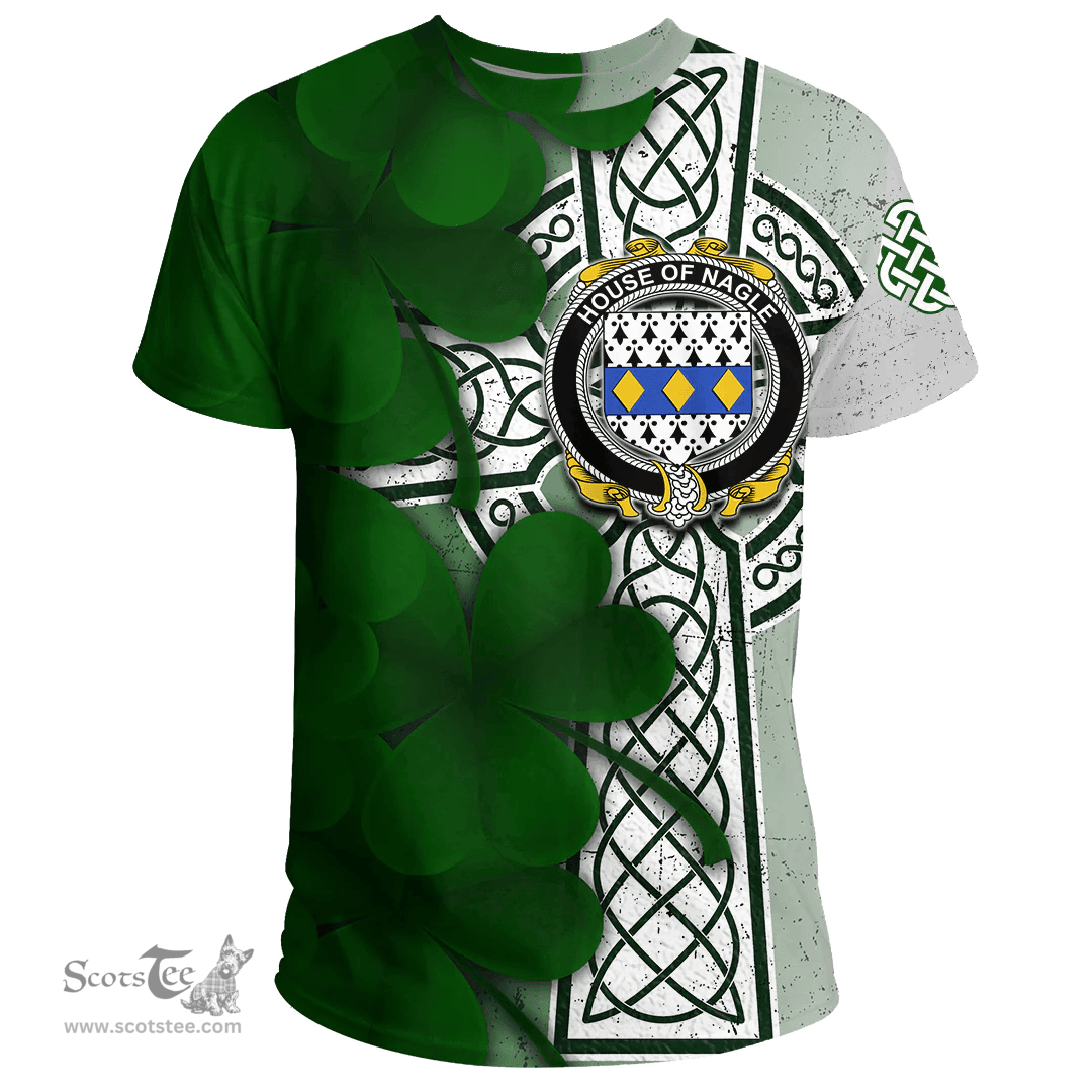 ScotsTee Shop Irish House of NAGLE Coat of Arms Irish Family Crest T Shirt Irish Shamrock Celtic Cross T Shirt