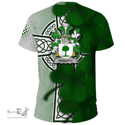 ScotsTee Shop Irish Finnerty or O Finaghty Coat of Arms Irish Family Crest T Shirt Irish Shamrock Celtic Cross T Shirt