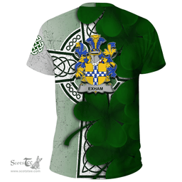 ScotsTee Shop Irish Exham Coat of Arms Irish Family Crest T Shirt Irish Shamrock Celtic Cross T Shirt