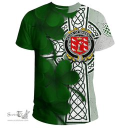 ScotsTee Shop Irish House of MACNALLY Coat of Arms Irish Family Crest T Shirt Irish Shamrock Celtic Cross T Shirt