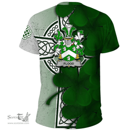 ScotsTee Shop Irish Flood Coat of Arms Irish Family Crest T Shirt Irish Shamrock Celtic Cross T Shirt