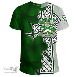 ScotsTee Shop Irish Flood Coat of Arms Irish Family Crest T Shirt Irish Shamrock Celtic Cross T Shirt