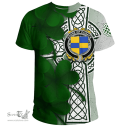 ScotsTee Shop Irish House of CUSACK Coat of Arms Irish Family Crest T Shirt Irish Shamrock Celtic Cross T Shirt