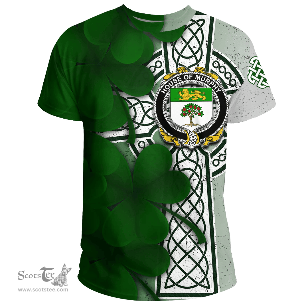 ScotsTee Shop Irish House of MURPHY (O Morchoe) Coat of Arms Irish Family Crest T Shirt Irish Shamrock Celtic Cross T Shirt