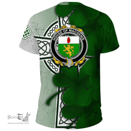 ScotsTee Shop Irish House of MACGENIS Coat of Arms Irish Family Crest T Shirt Irish Shamrock Celtic Cross T Shirt