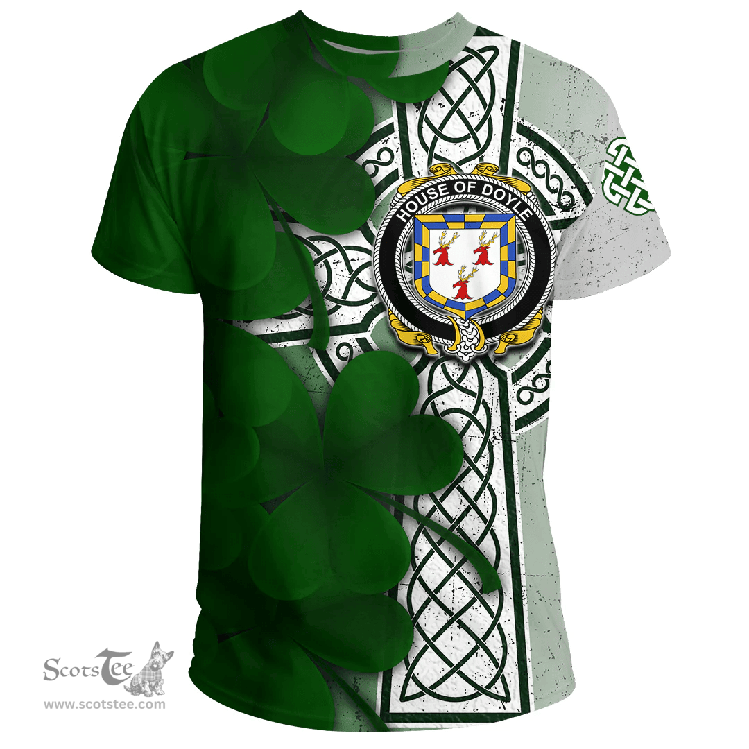 ScotsTee Shop Irish House of DOYLE Coat of Arms Irish Family Crest T Shirt Irish Shamrock Celtic Cross T Shirt